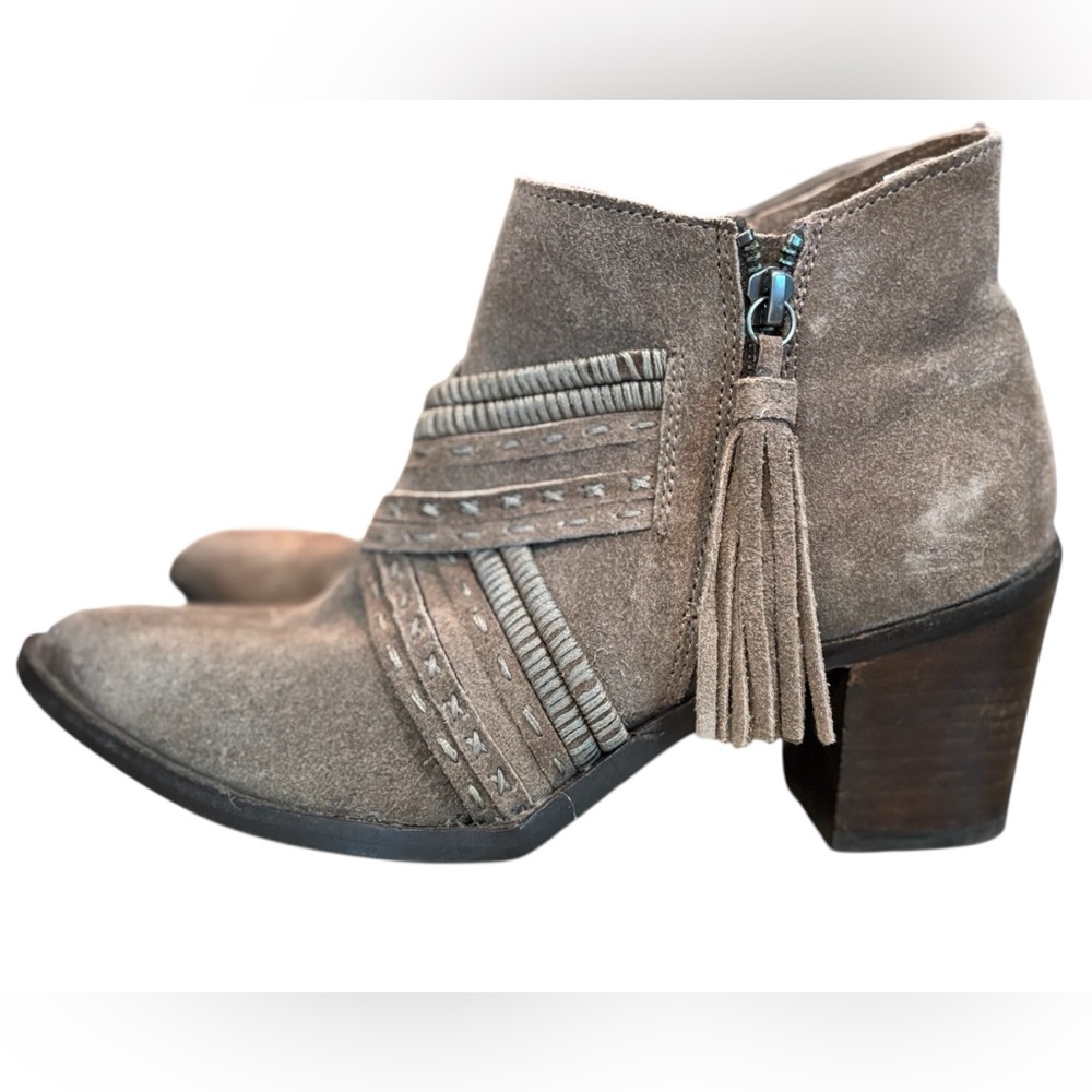 Naughty Monkey Leather Chunk Heel Tassel Zip Stitch Detail Ankle Boot Size 8.5